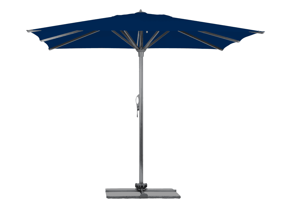 Parasol Rio + Housse + Pied en croix Géant Terrasse Piscine Jardin Plage Droit Carré 400x400 Acrylique sunbrella premium Gris mât Navy Blue
