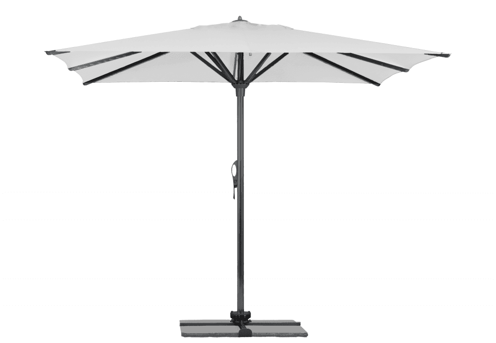 Parasol Rio + Housse + Pied en croix Géant Terrasse Piscine Jardin Plage Droit Carré 400x400 Acrylique relax Birch Gris foncé mât