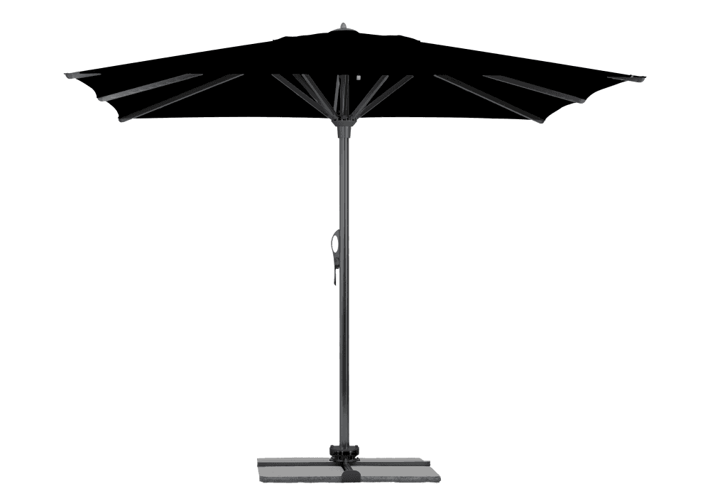 Parasol Rio + Housse + Pied en croix Géant Terrasse Piscine Jardin Plage Droit Carré 400x400 Acrylique sunbrella premium Black Gris foncé mât