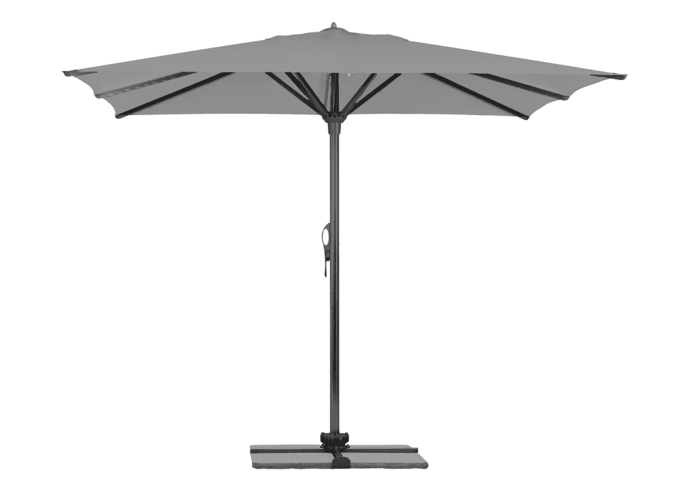 Parasol Rio + Housse + Pied en croix Géant Terrasse Piscine Jardin Plage Droit Carré 400x400 Acrylique relax Stone Gris foncé mât