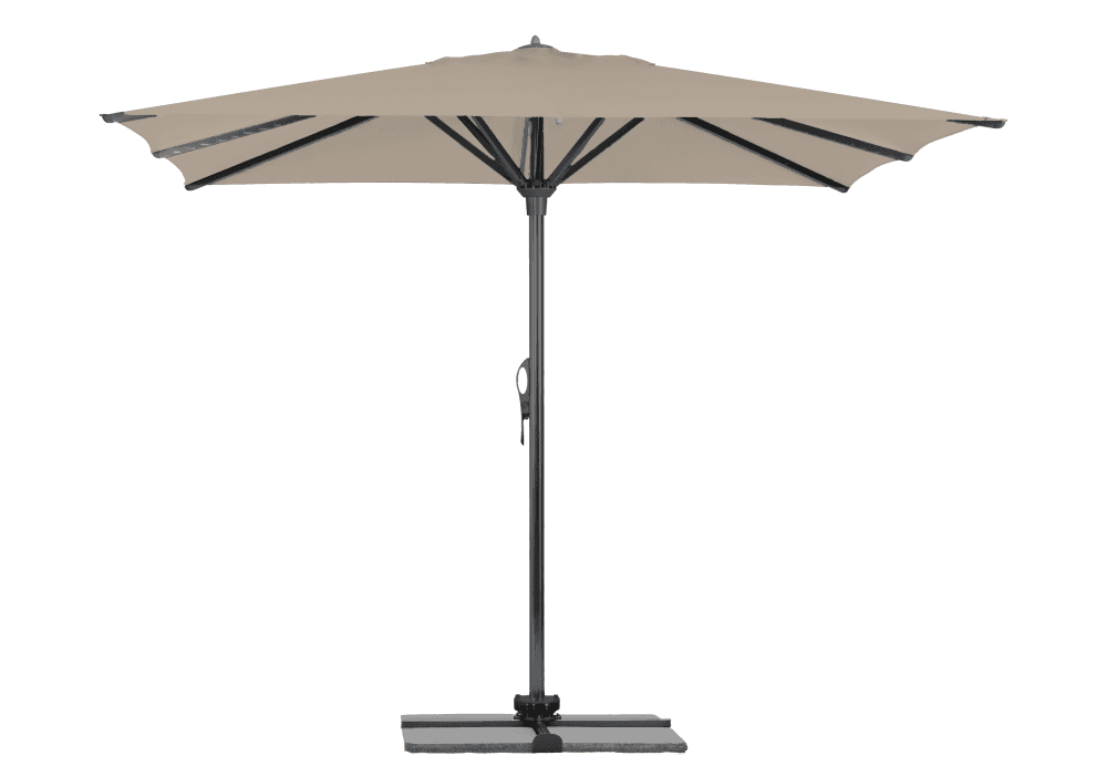 Parasol Rio + Housse + Pied en croix Géant Terrasse Piscine Jardin Plage Droit Carré 400x400 Acrylique sunbrella premium Antique beige Gris foncé mât