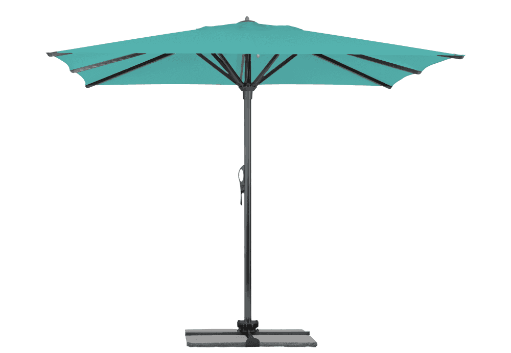 Parasol Rio + Housse + Pied en croix Géant Terrasse Piscine Jardin Plage Droit Carré 400x400 Acrylique sunbrella premium Aruba Gris foncé mât