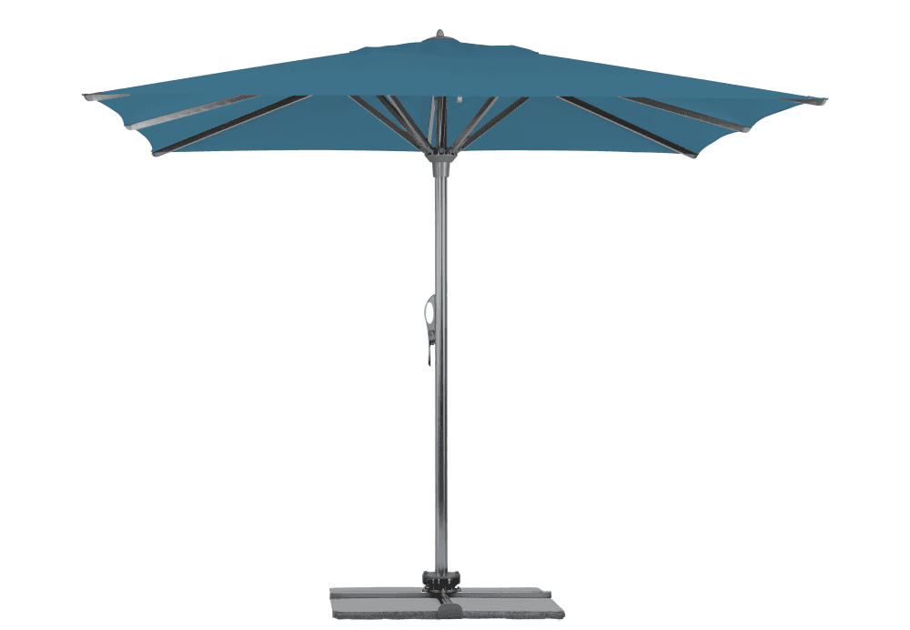 Parasol Rio + Housse + Pied en croix Géant Terrasse Piscine Jardin Plage Droit Carré 400x400 Acrylique sunbrella premium Adriatic Gris mât