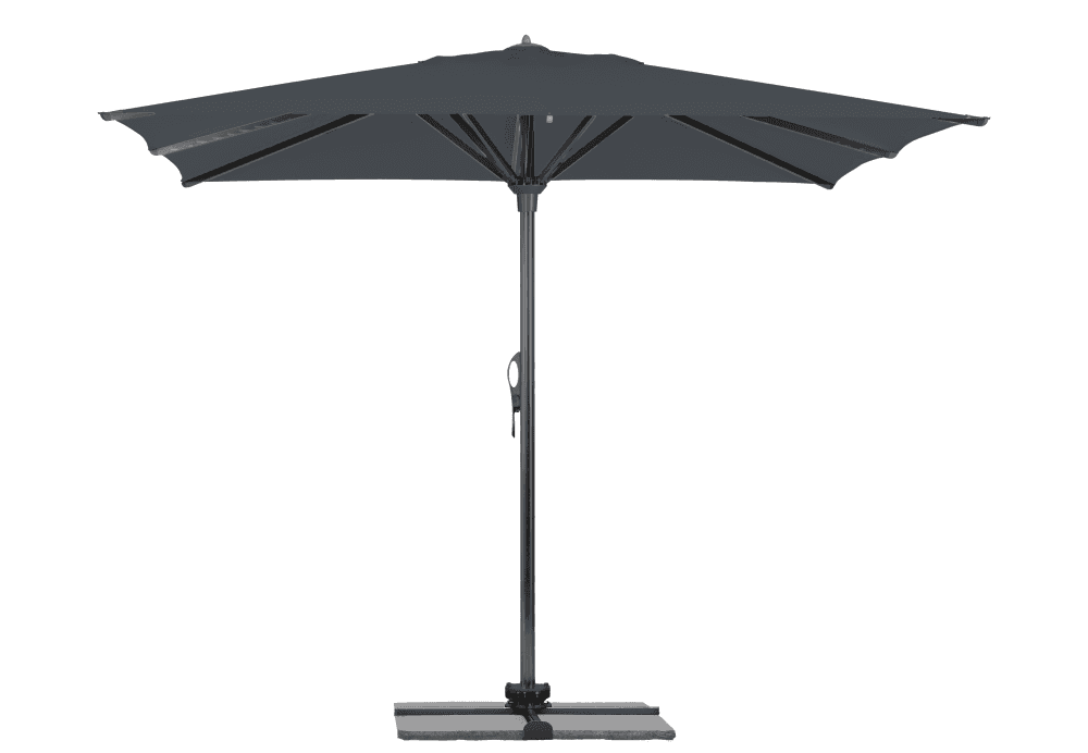 Parasol Rio + Housse + Pied en croix Géant Terrasse Piscine Jardin Plage Droit Carré 400x400 Acrylique relax Graphite Gris foncé mât